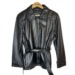 Wilson’s Genuine Leather VTG Y2K Belted Black Mobwife Riding Jacket Women’s Med